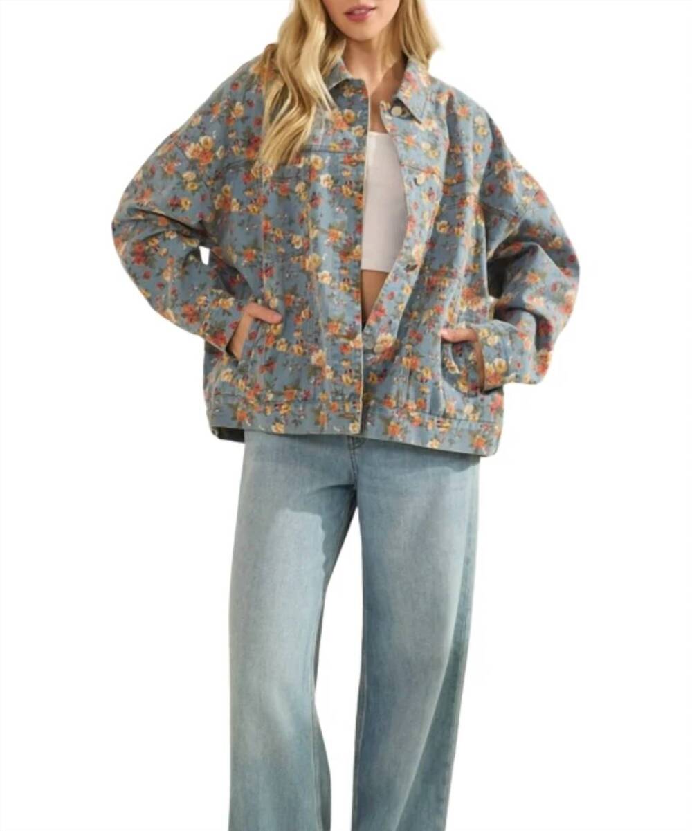 NEW SEWN AND SEEN twill floral jacket in light denim